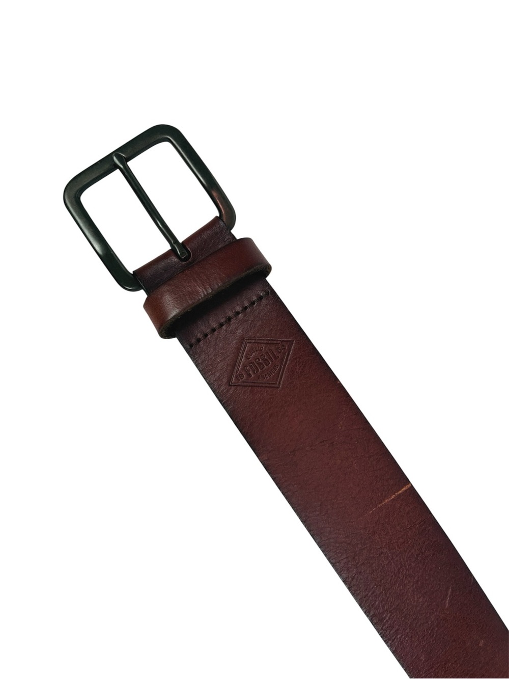 Fossil Men's Lineage Dark Brown Leather Belt Silver Buckle Size 34